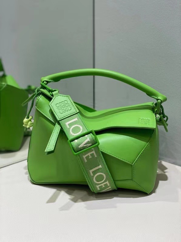 Loewe Small Puzzle Bag in Satin Calfskin Green